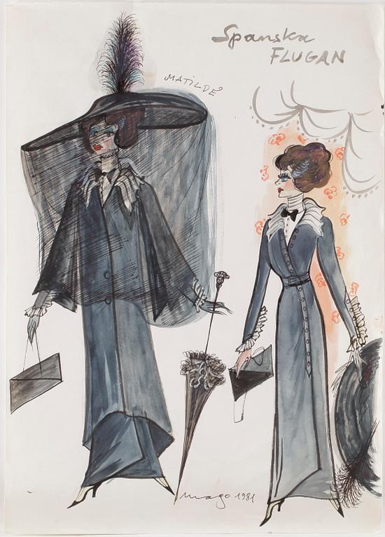 MAX GOLDSTEIN (MAGO) akvarellteckningar, kostymskisser och blyertsteckningar, ca 70 st, bl a 1940-tal, delvis sign.
