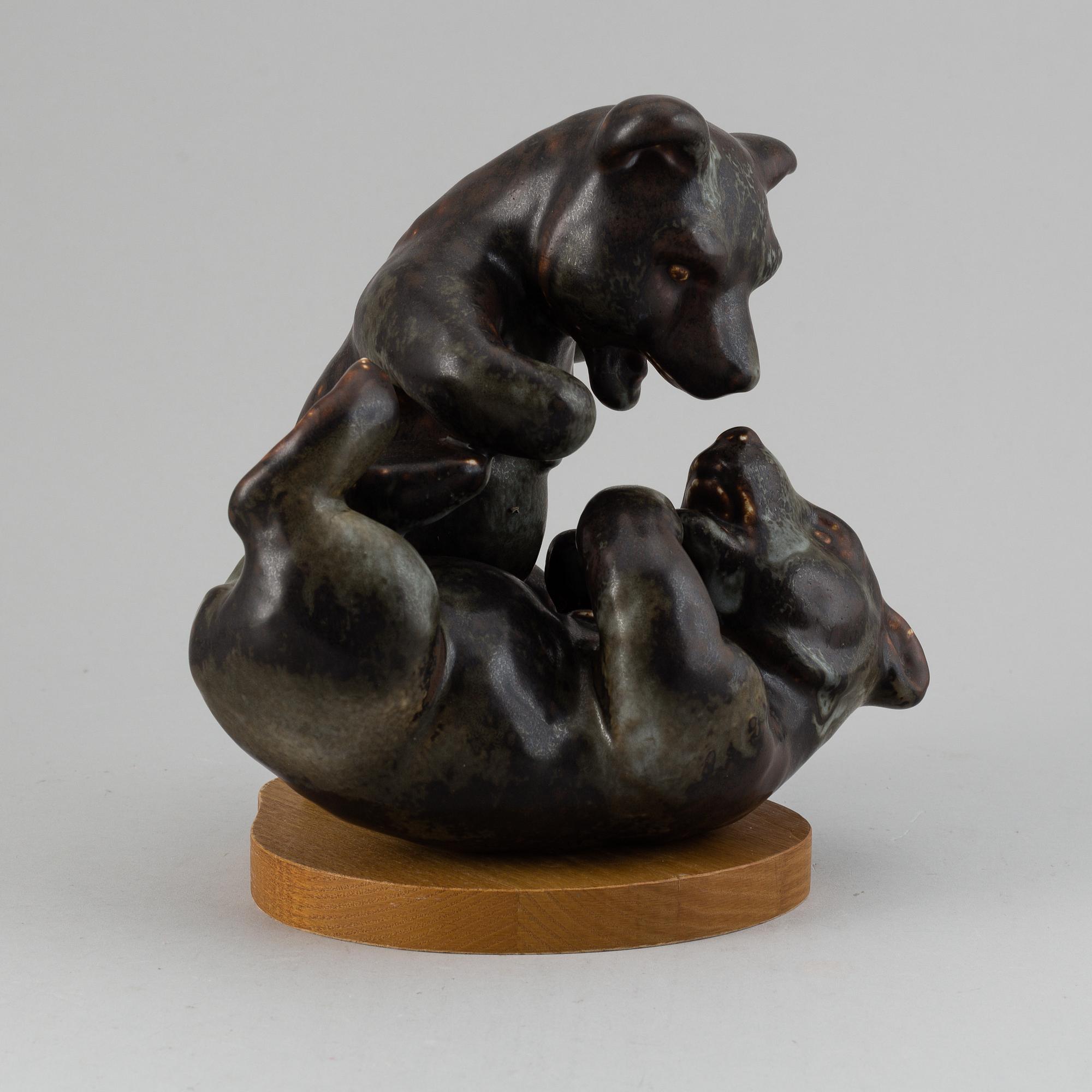 KARL GRÖSSL, a stoneware sculpture of bears, Rörstrand, Sweden.