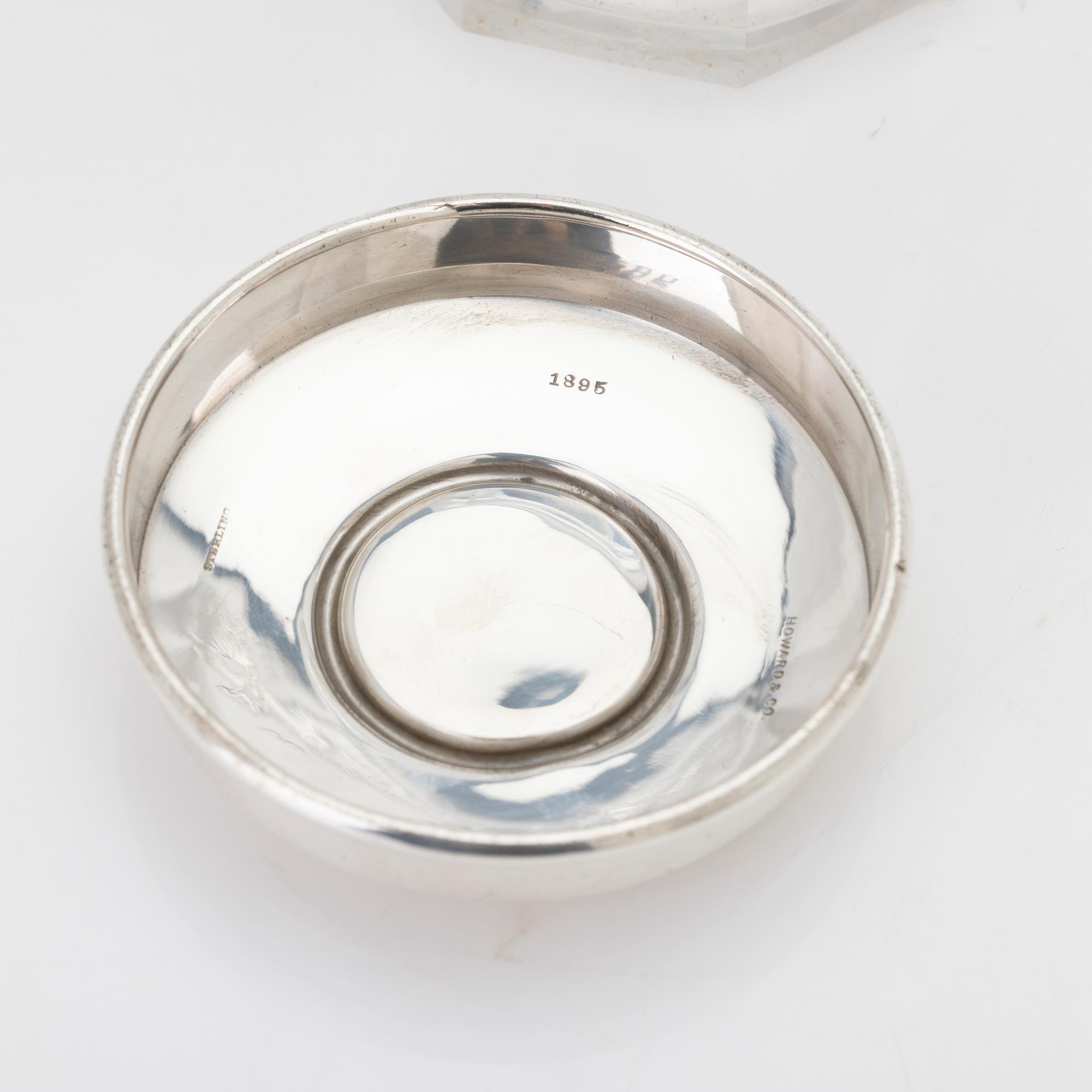Lidded jar, sterling silver and glass, Howard & Co, New York, 1895.