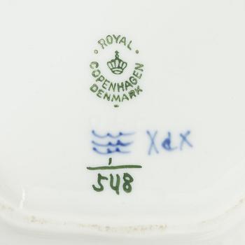Royal Copenhagen, Six Leaf-shaped 'Musselmalet' dishes, Denmark, 20th century.