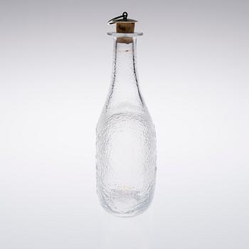 KORKILLINEN LASIPULLO, "Erikoiskonjakkipullo Gognac vieux 0138", Tapio Wirkkala, sign. ja numeroitu 1051-2000, Iittala.