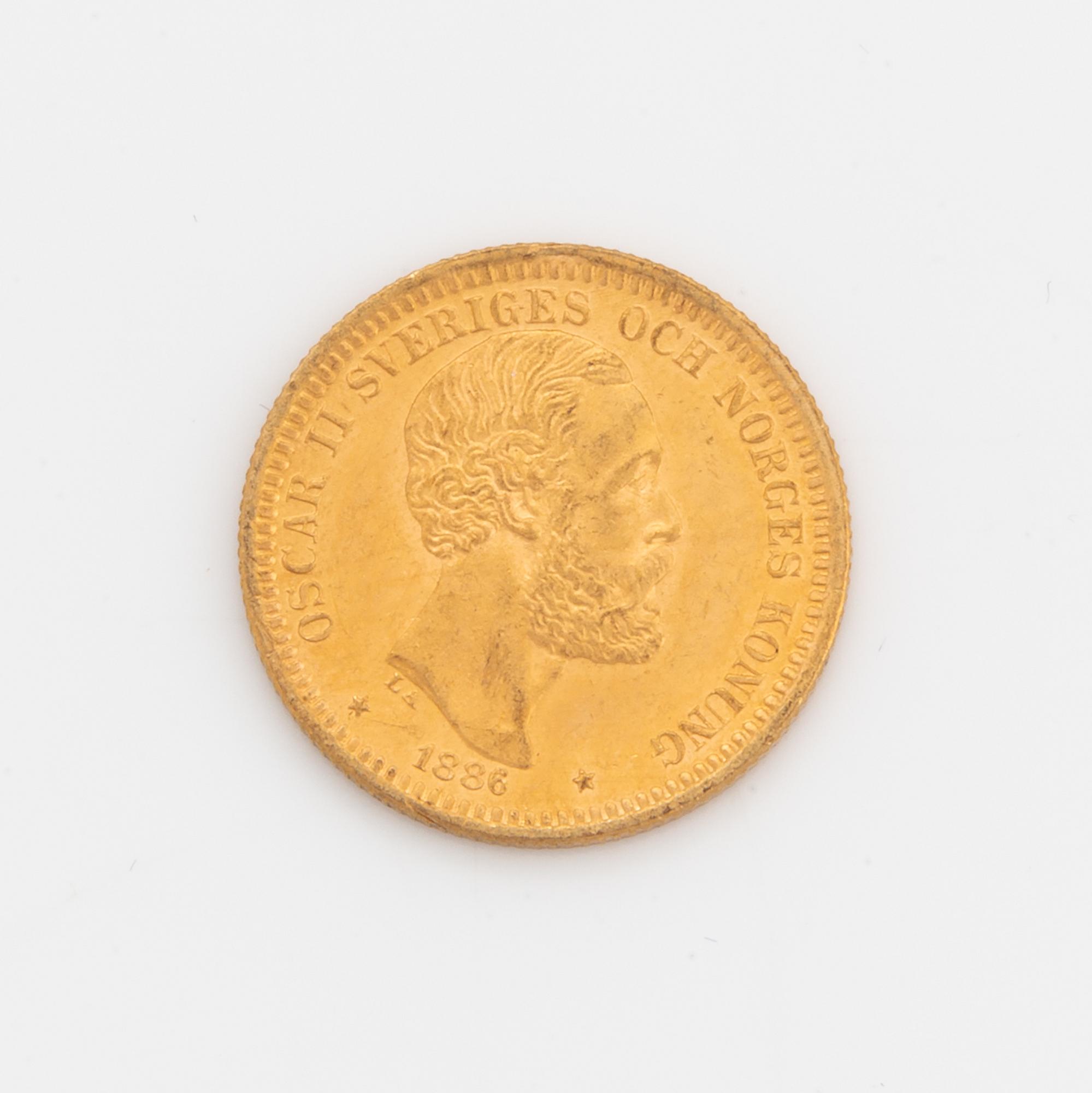 Oscar II, guldmynt, 20 kr, 1886, Typ III.