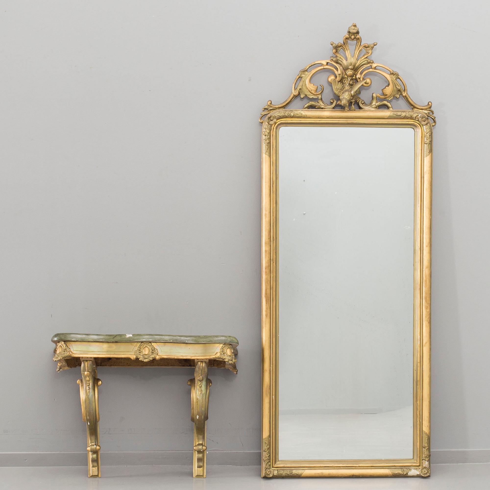SPEGEL med KONSOLBORD, nyrokoko, 1800-tal.