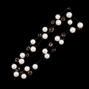 COLLIER, sterlingsilver, citriner och south sea-pärlor.