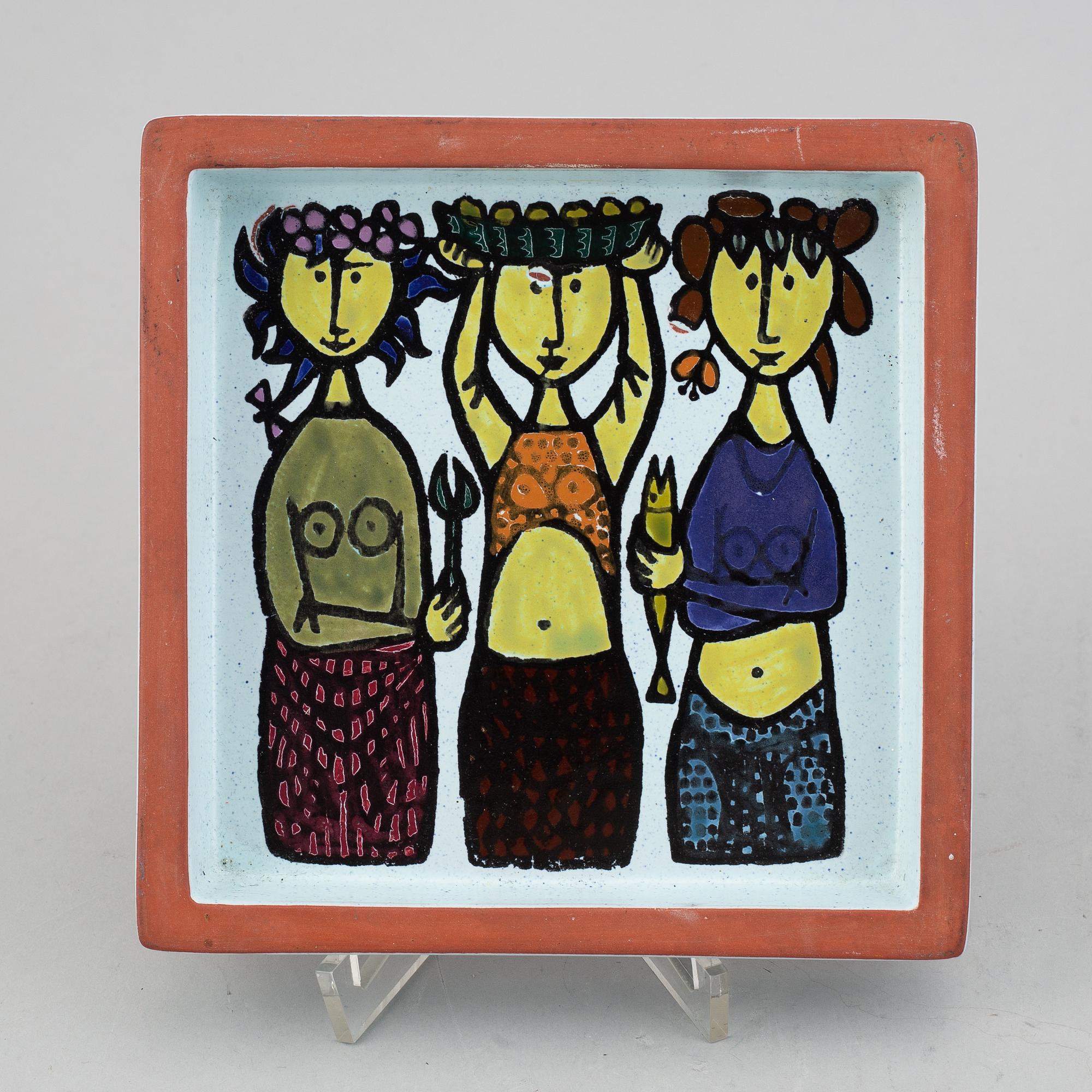 Stig Lindberg, vase and plate, "Karneval", Gustavsberg.