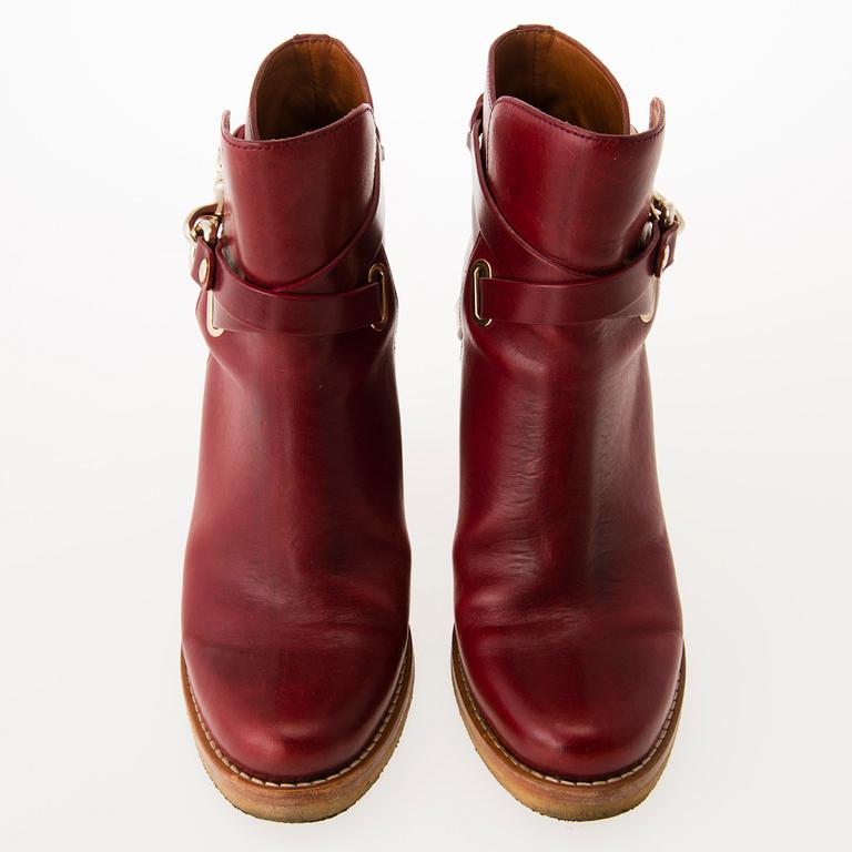 MULBERRY Red Leather Ankle Boots in size 40.