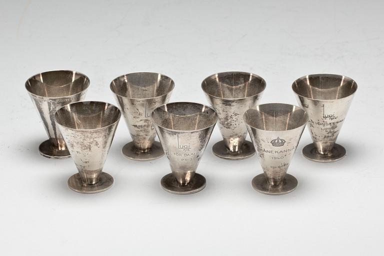 COCKTAILBÄGARE, silver, 7st. Wiwen Nilsson, Lund 1932. Vikt ca 476g.