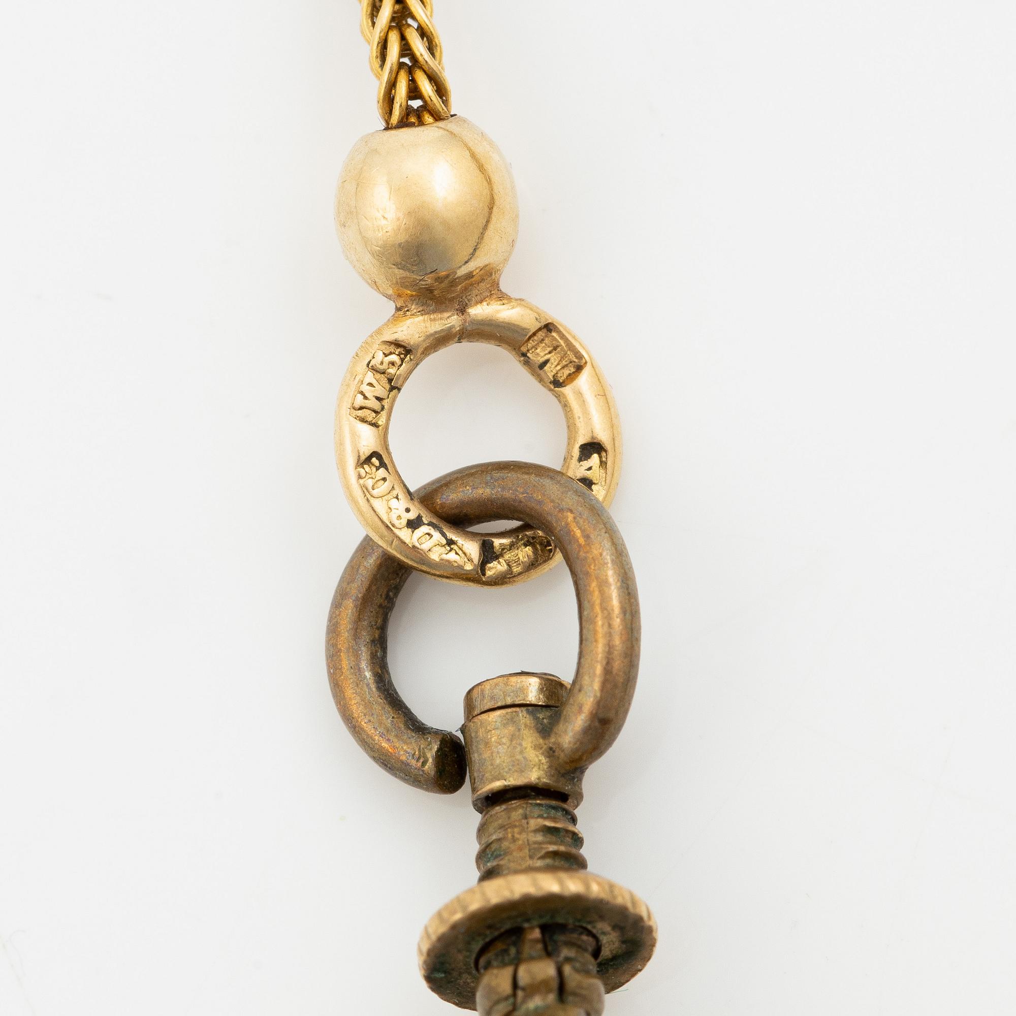 Pocket watch, 37 mm, 14K gold, Chain in 18K gold.
