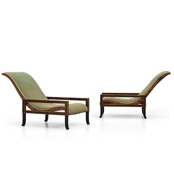 261. Carl Hörvik, a pair of mahogany-stained birch lounge chairs, Swedish Grace 1920s.