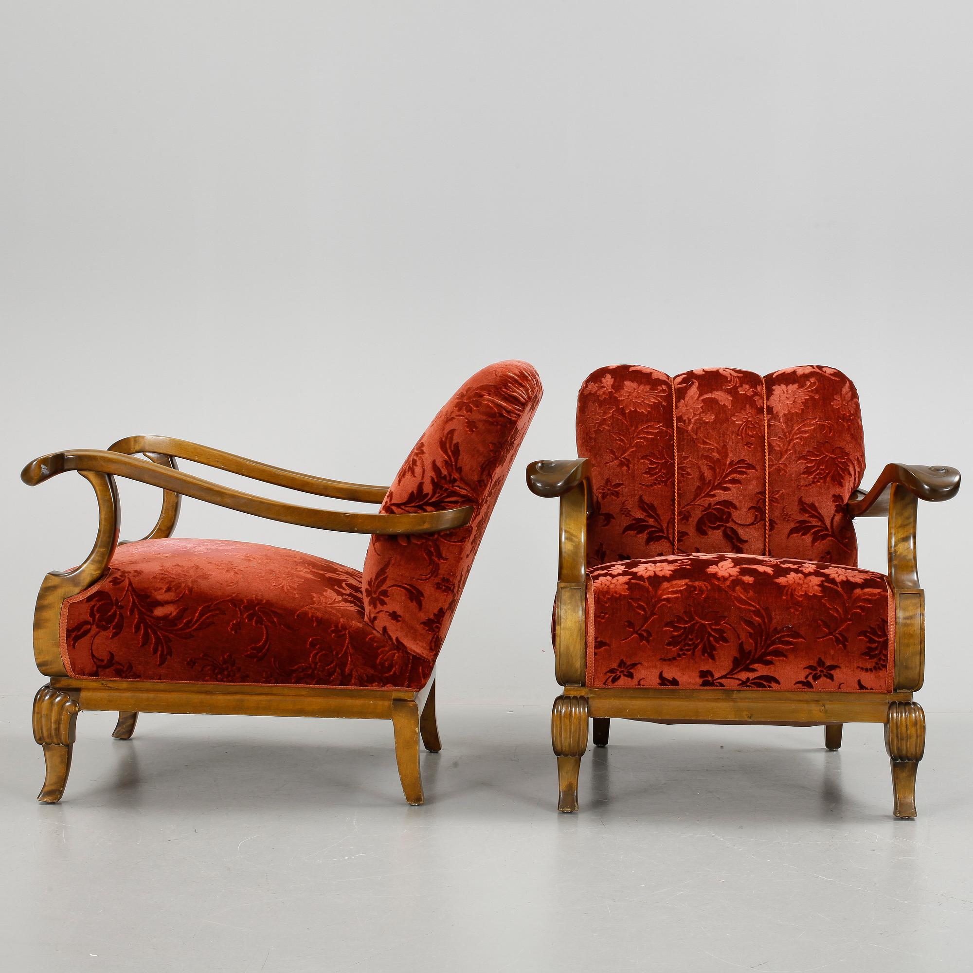 FÅTÖLJER, ett par, art deco, 1920/30-tal.