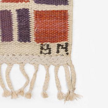 Barbro Nilsson, a carpet, 'Salerno röd', flat weave, c. 261 x 193 cm, signed AB MMF BN.