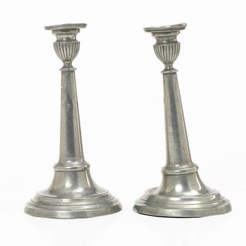 A pair of pewter candle sticks, Sweden, possibly 1844.