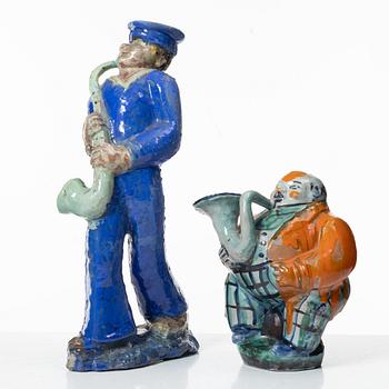 Allan Ebeling, two glazed ceramic sculptures of musicians, Torshälla.