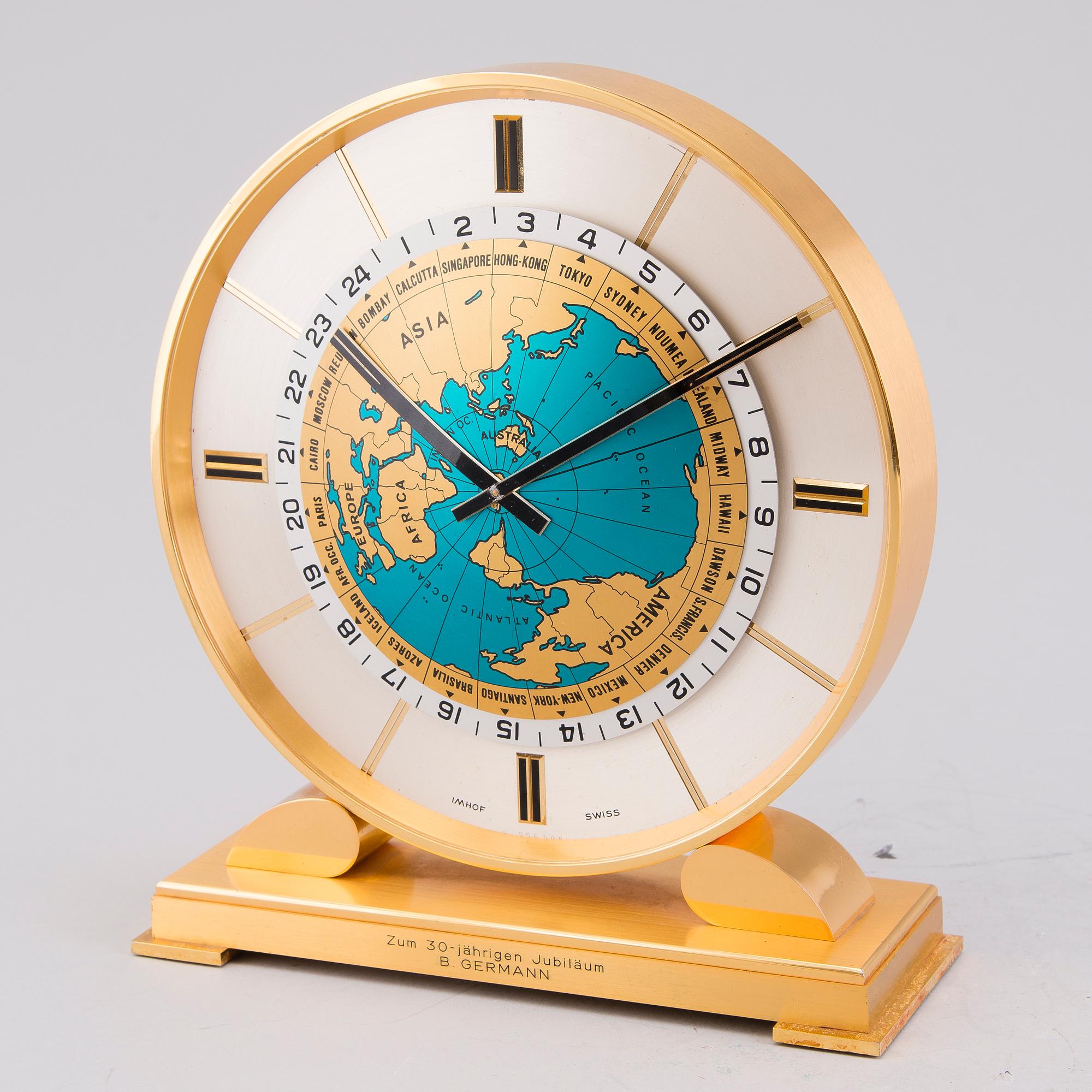 An Imhof table clock with world time, 1960/70s.