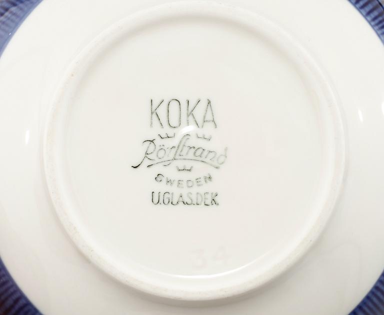 SERVISDELAR, 11 st, porslin, "Koka Blå", Hertha Bengtsson, Rörstrand, 1956-1988.