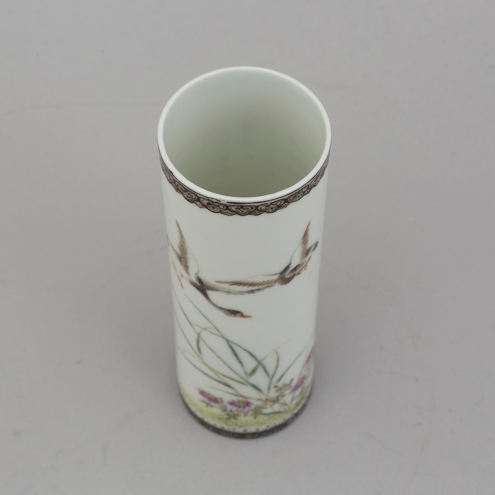 A Chinese famille rose brush pot, mid 20th century.
