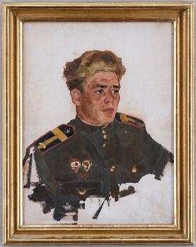 EVGENIY DEMIANOVICH MALTSEV, olja på pappannå, daterad a tergo 1961.