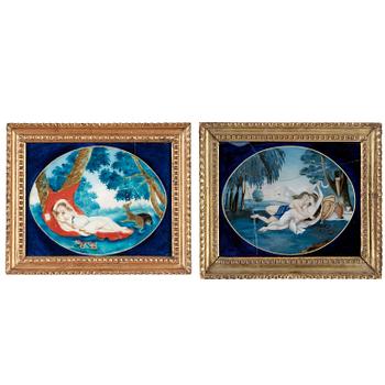 GLASMÅLNINGAR, ett par. Qing dynastin, 1800-tal.