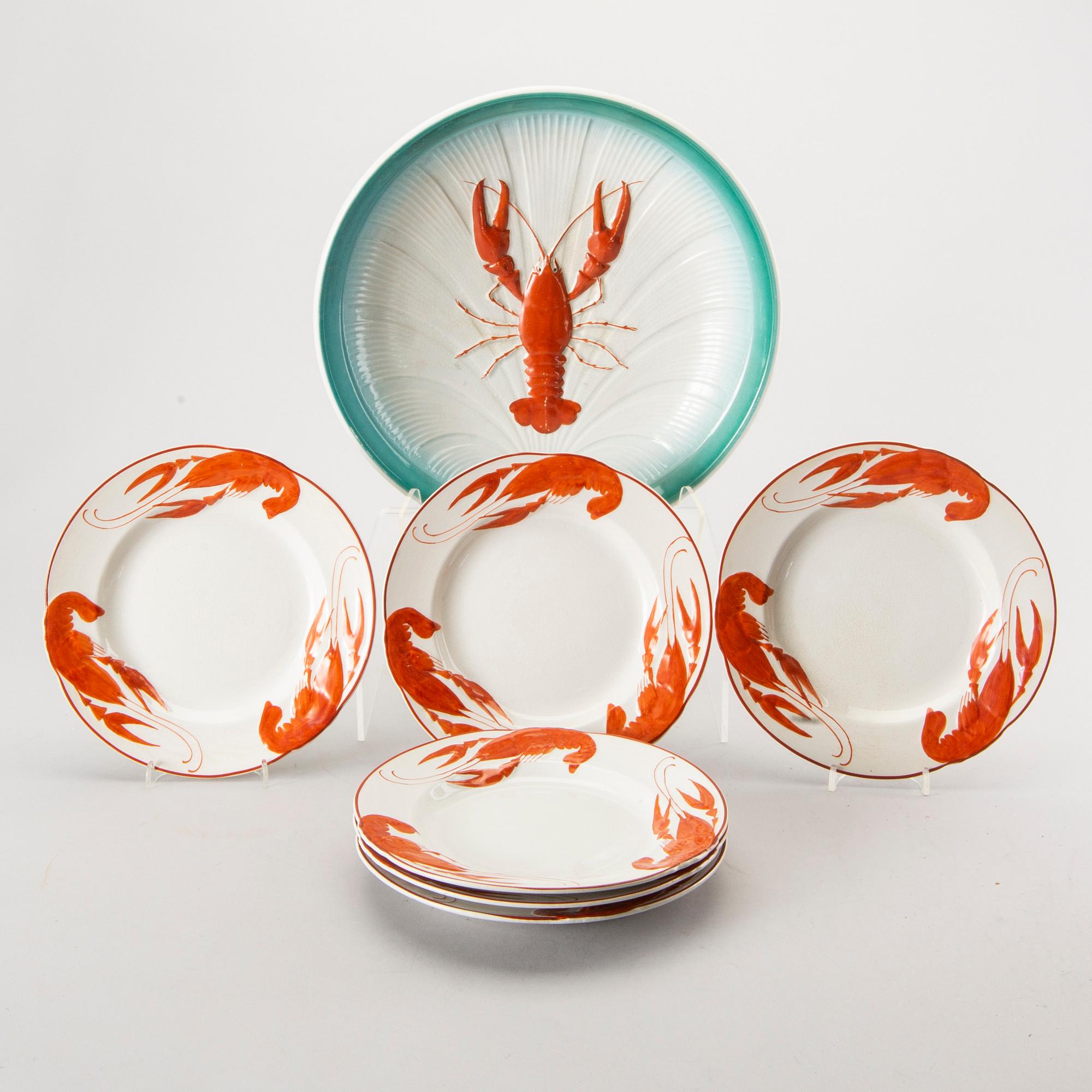 A set of 7 pieces of crayfish service. Early/first half of the 20th century.