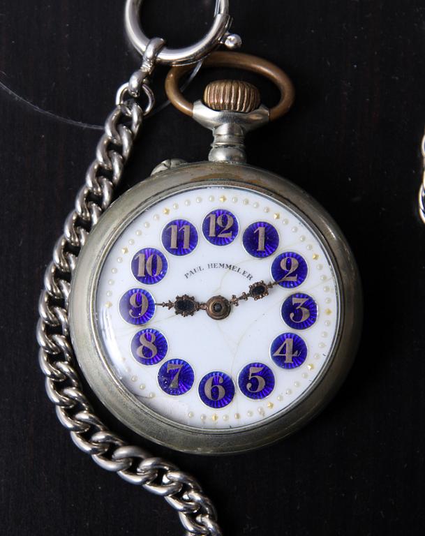 FICKUR, 2 st, silver, märkt Breguet Paris resp Paul Hemmeler samt TIDTAGARUR, metall.