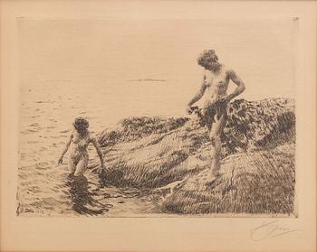 Anders Zorn, etsning, 1913, signerad.