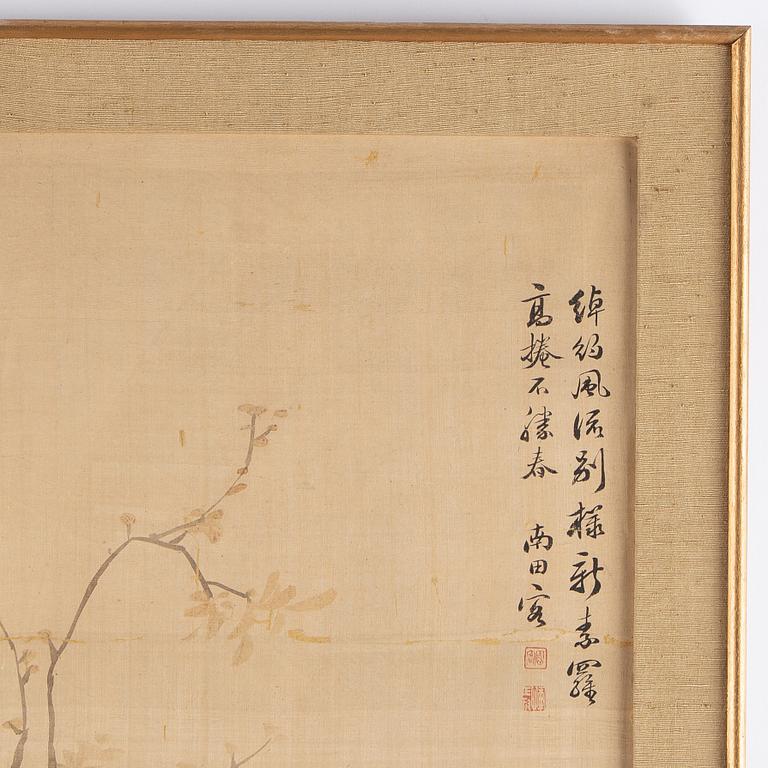 Yun Shouping (1633-1690), his school, after, a chinese painting, ink and colour on silk, 20th century.