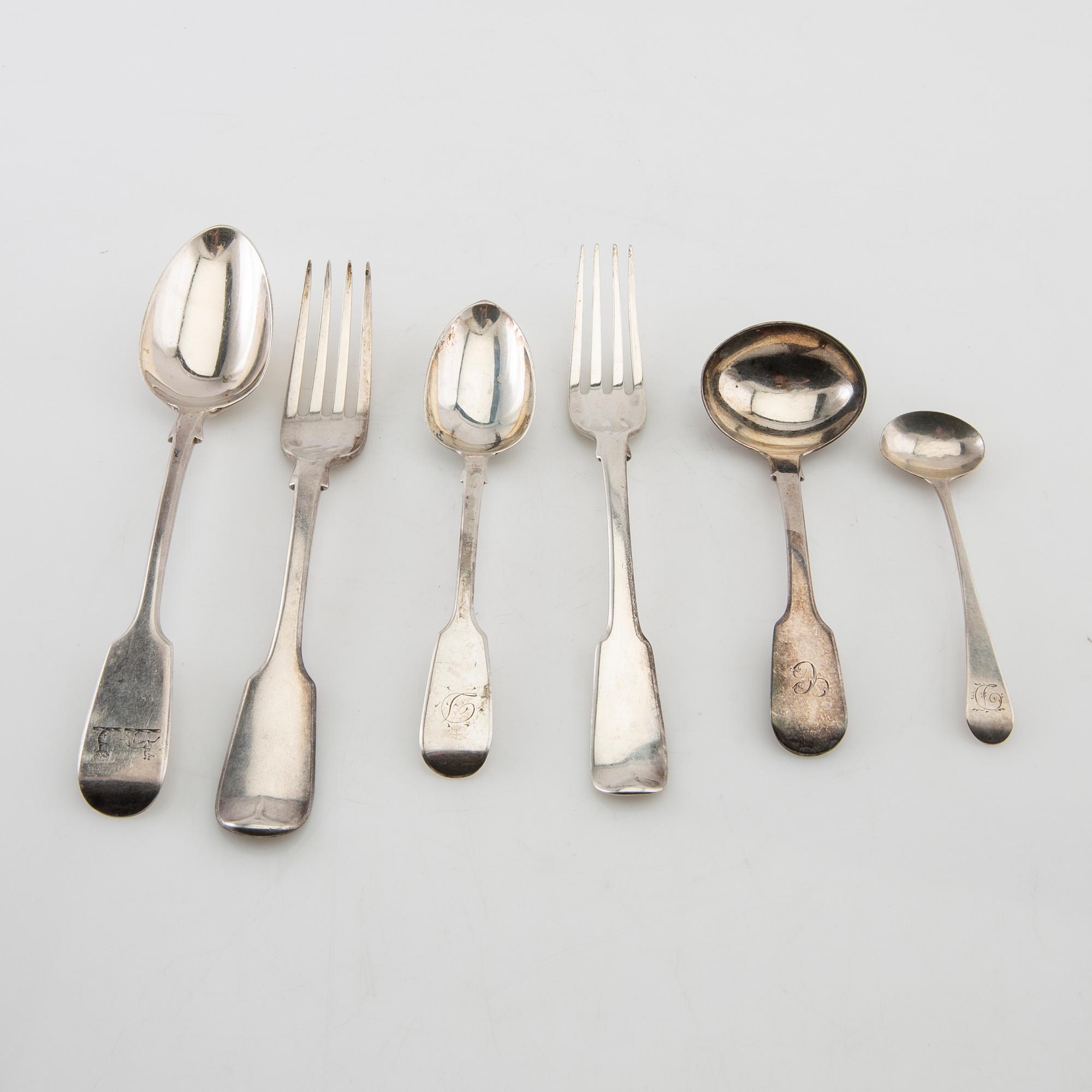 Cutlery approx. 53 pcs silver, London England mostly 19th century.