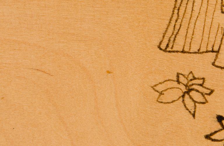 Birger Kaipiainen, piirros, tussi vanerille, signeerattu ja päivätty -46.