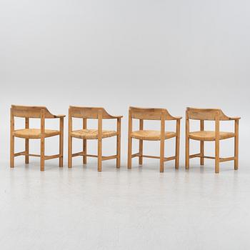 Rainer Daumiller, a set of four pine armchairs, Denmark, 1960s/70s.
