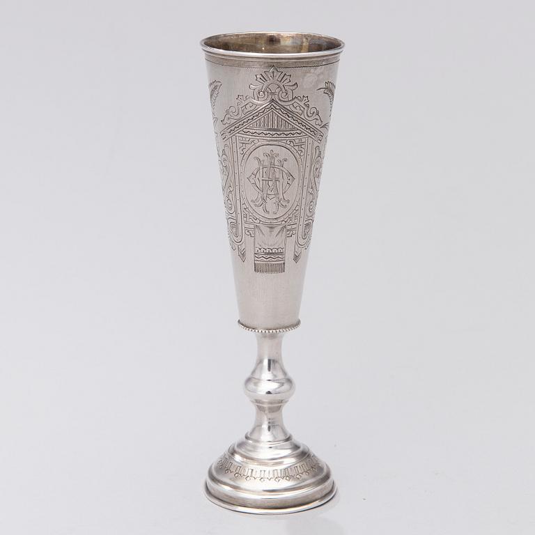 A Russian silver champagne flute, assay master Anatoly Apollonovich Artsybashev, Moscow 1895. Weight 96 g.