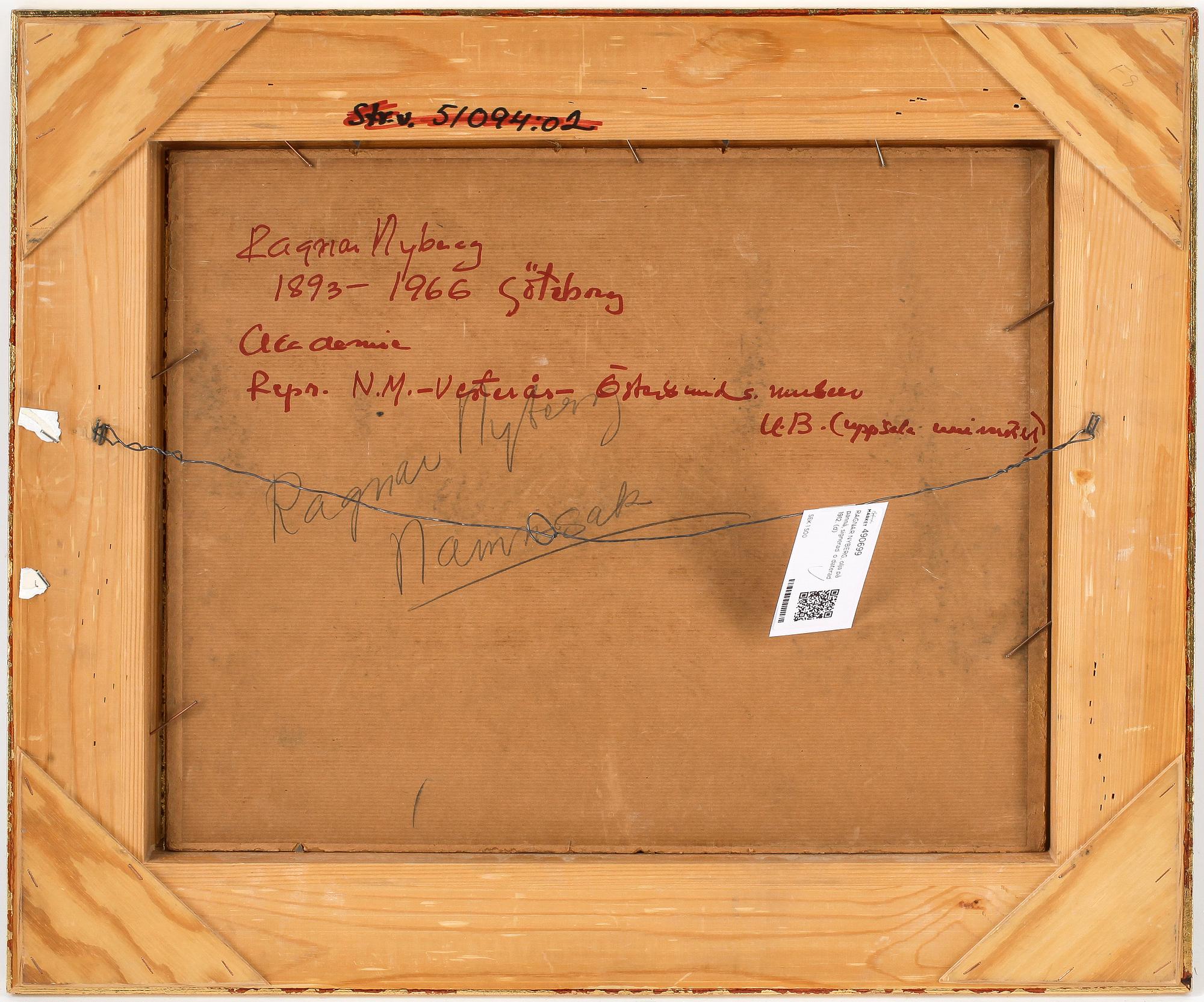 RAGNAR NYBERG, olja på pannå, signerad  o daterad 1912.