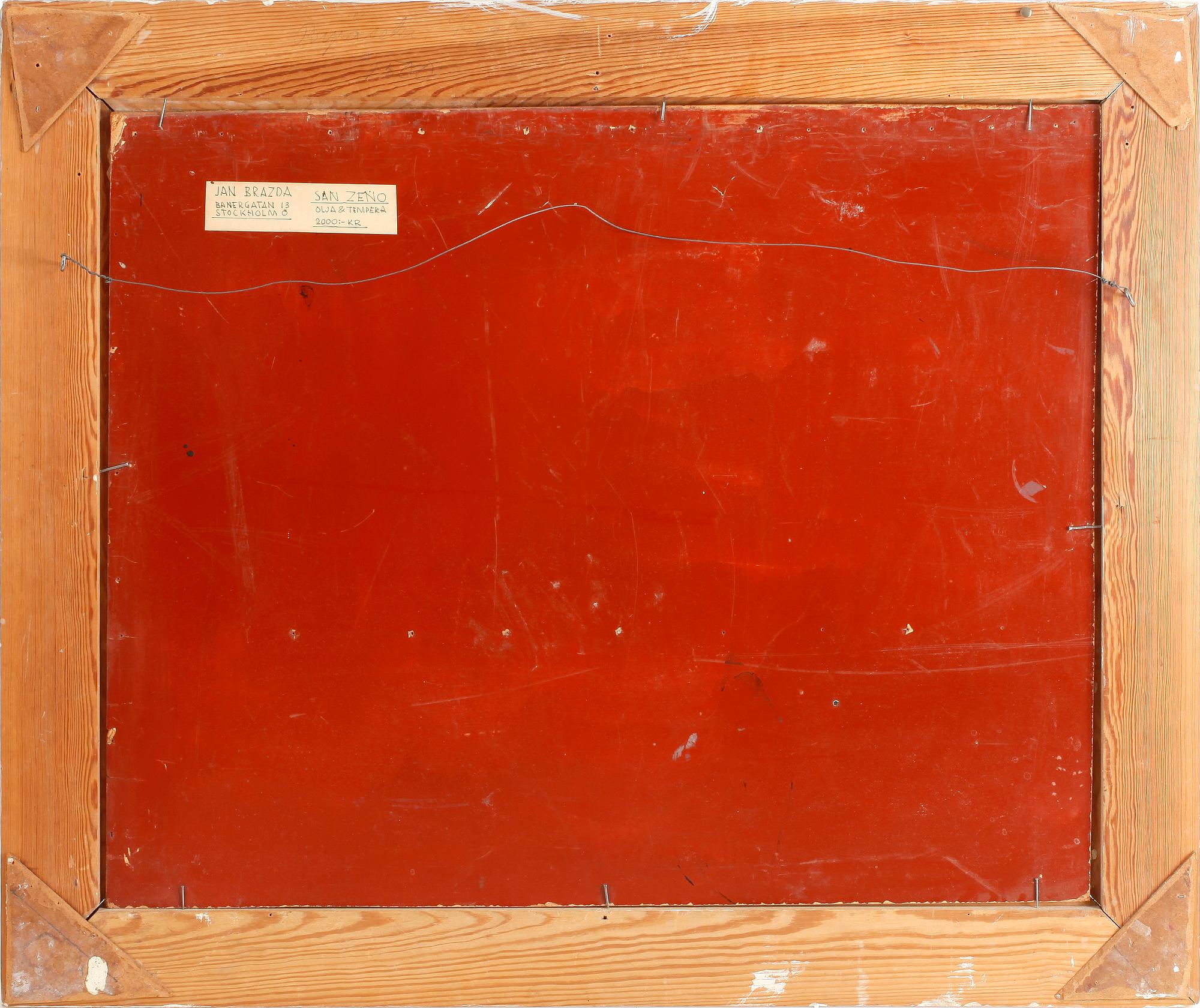 JAN BRAZDA, blandteknik på pannå, signerad.