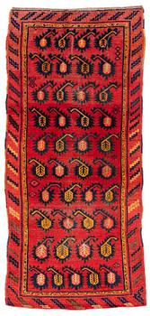 432. An antique Central Asian carpet, possibly Kirghiz, c. 346 x 154 cm.