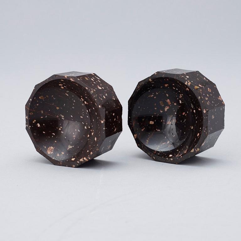 Two matched Swedish 19th century porphyry salts.