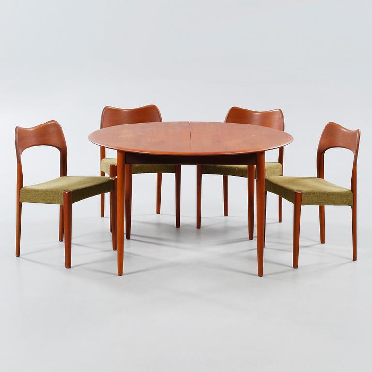 Four chairs and a table, Mogens Kold, 1950/60s.