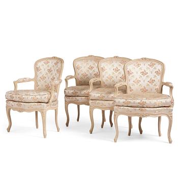 A set of four Louis XV open armchairs by Jean-Jacques Pothier (master in Paris  1750-ca.1780).