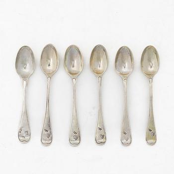 Six Russian silver spoons, Moscow 1787-1790.