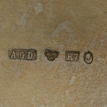 A Swedish silver coffee pot, cream jug and sugar box, Gustavian style, mark of AG Dufva, Stockholm 1911-1912.