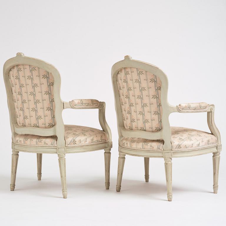 A pair of Gustavian armchairs, Stockholm, second part of the 18th century.