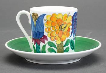 KAFFEKOPPAR 8 st MED FAT, benporslin, Tahiti, Stig Lindberg, Gustavsberg.