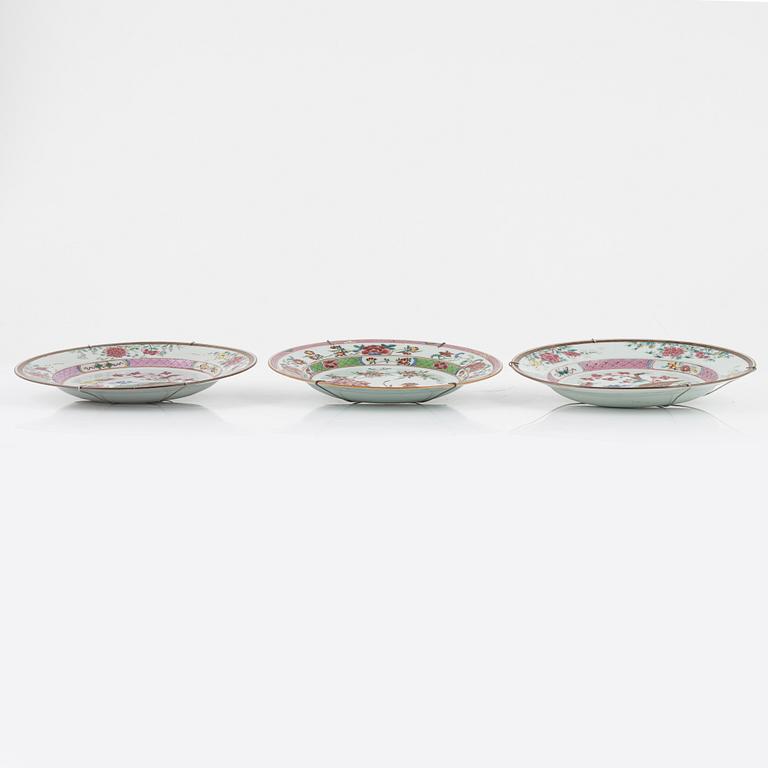 Three Famille Rose plates, China, Qianlong (1736-95).