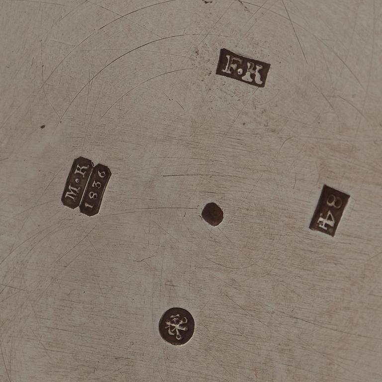 TE- OCH KAFFESERVIS, 5 delar, silver, icke identifierad mästarstämpel FK, S:t Petersburg 1837.