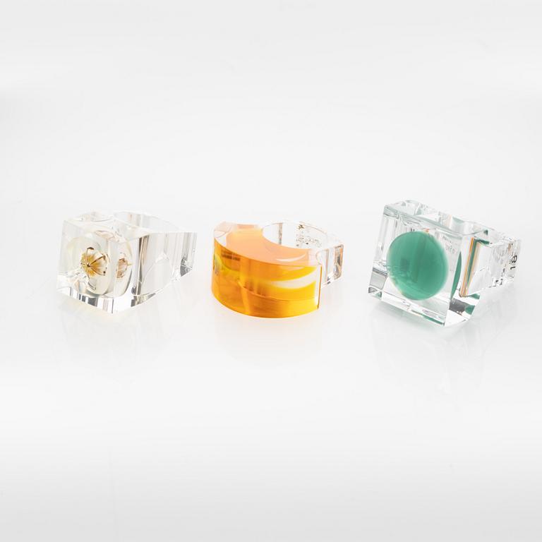 Siv Lagerström, three acrylic plastic rings, 1970s.