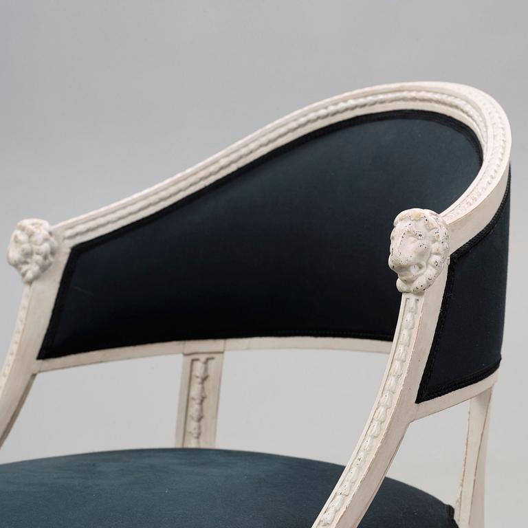 A pair of late Gustavian early 19th century armchairs.