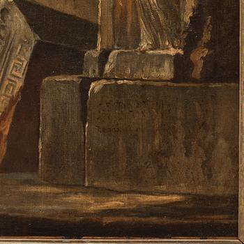 Giovanni Paolo Panini, Capriccio med figurer vid romerska ruiner och Konstantinbågen.