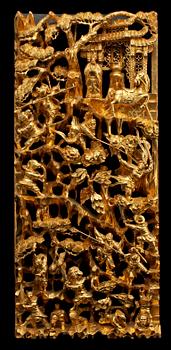 PANEL, bemålat trä, Kina, 1900-tal.