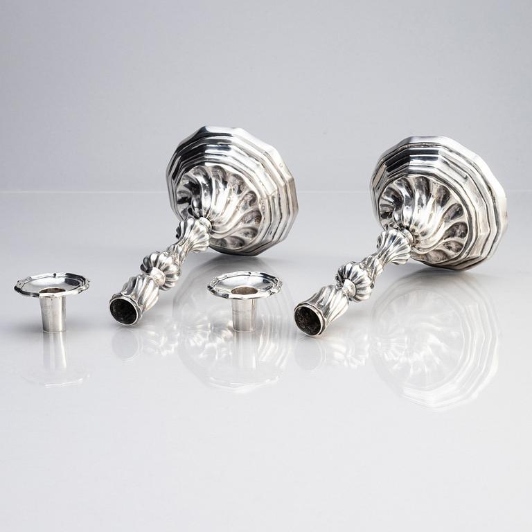A pair of Italian 18th century silver candlesticks, mark of Giovanni Battista Carron (active 1753-1778), Turin.