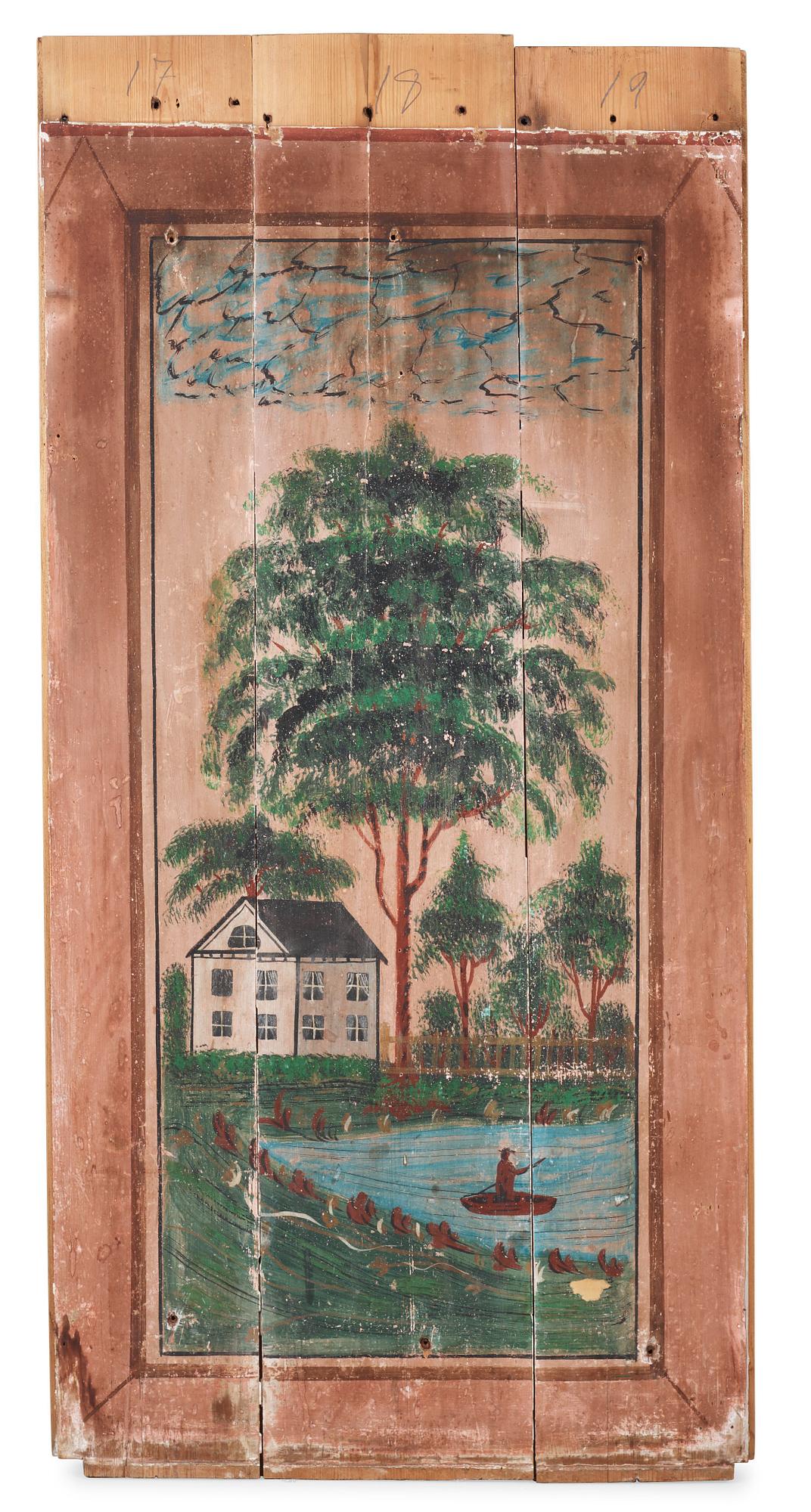A set of Swedish mid 19th century wooden painted panels.