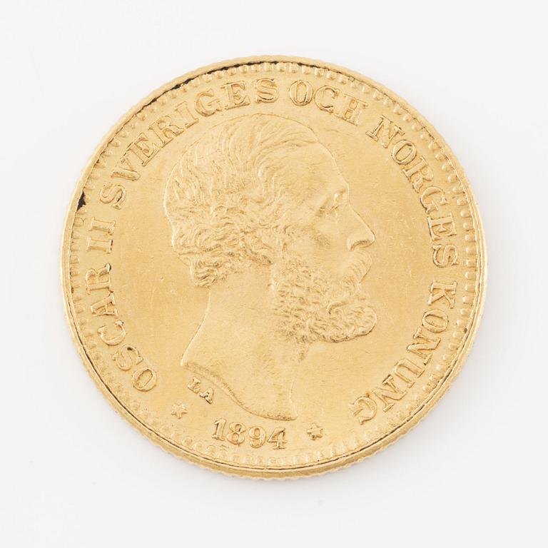 Oscar II, gold coin, 10 kronor, 1894.