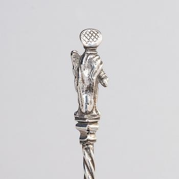 A probably Scandinavian 18th century silver spoon, unidentified makers mark IK, unclear hallmark.